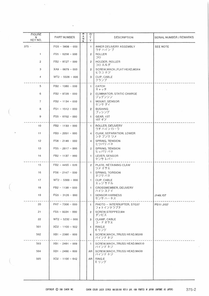 Canon ColorLaserCopier CLC-900 920 950 Parts Catalog Manual-4